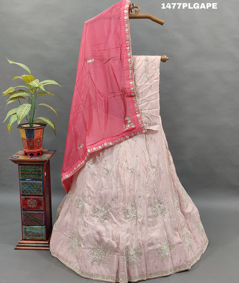 KcPc New Pure H O Silk Katdana white Beads Work Lehenga Set  MAD