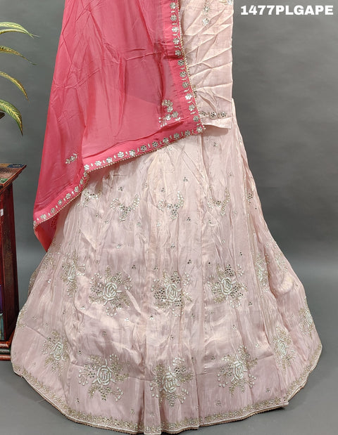 KcPc New Pure H O Silk Katdana white Beads Work Lehenga Set  MAD