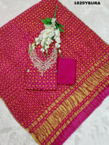 KcPc New Trending Art Silk Bandhani Gharchola With Gotapatti Work suitKML