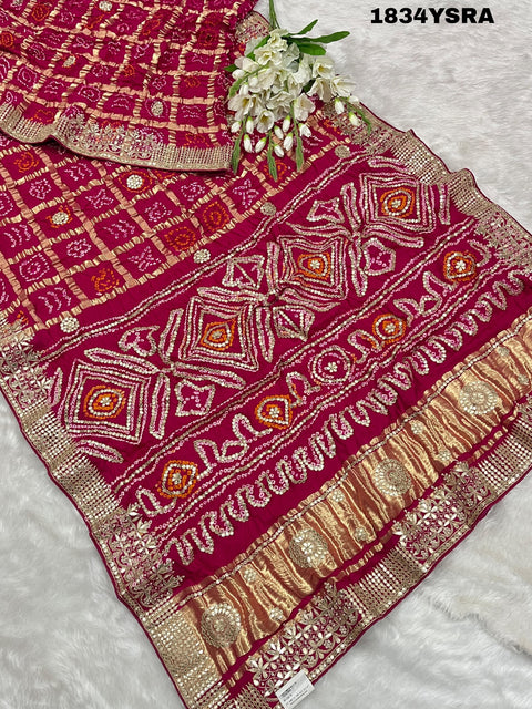 KcPc New Pure Gaji Silk Bandhani Gharchola Beautiful Gotapatti HandWork Saree  PRF