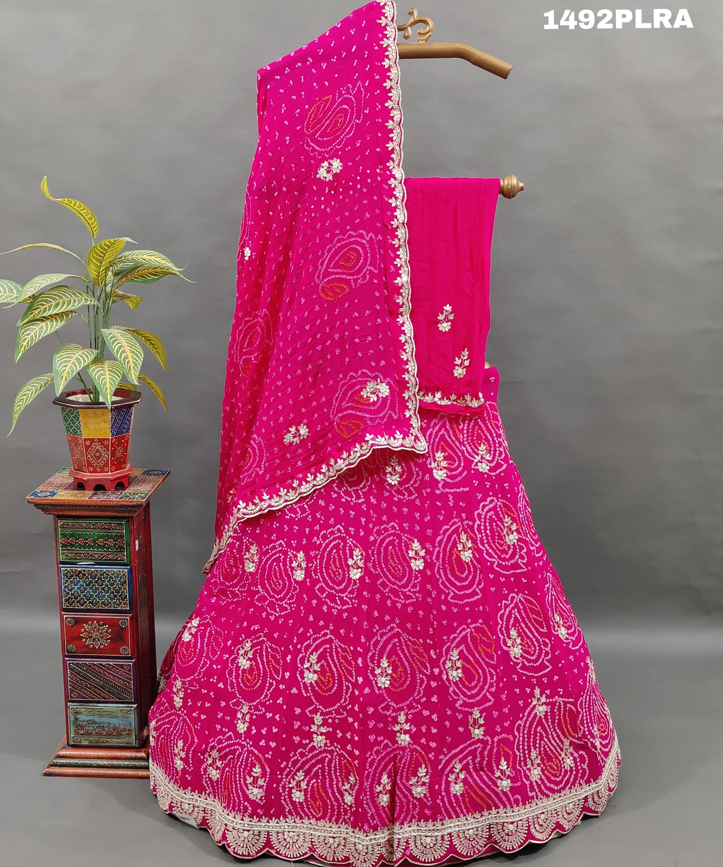 Chinon Bandhani Gotapatti CutWork Lehenga