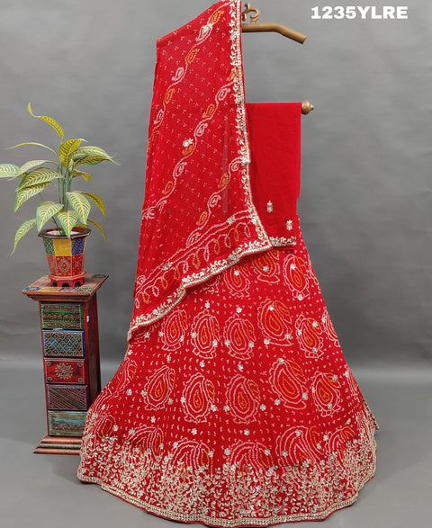 KcPc New Pure Chinon Bandhani Gotapatti Work Lehenga Set  MAD