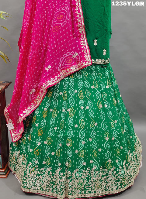 KcPc New Beautiful Pure Chinon Bandhani Gotapatti Work Lehenga Set MAD