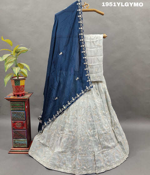 KcPc Special Pure Designer Upada Silk Katdana White beads Work Lehenga Set MAD