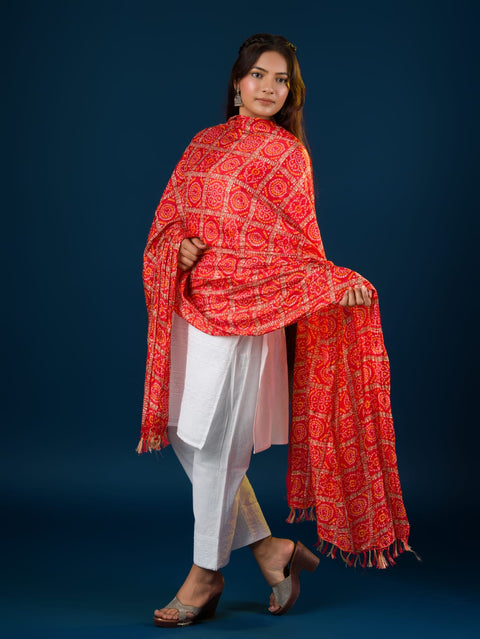 KcPc New Chinon Silk Bandhej Dupatta
