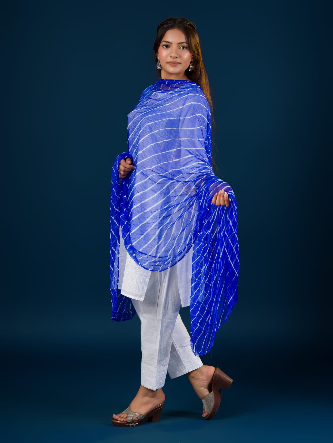 KcPc Original Handmade Chiffon Leheriya DupattaRoyal Blue