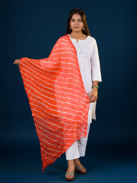 KcPc Originals Handmade Chiffon Leheriya Dupattas Orange