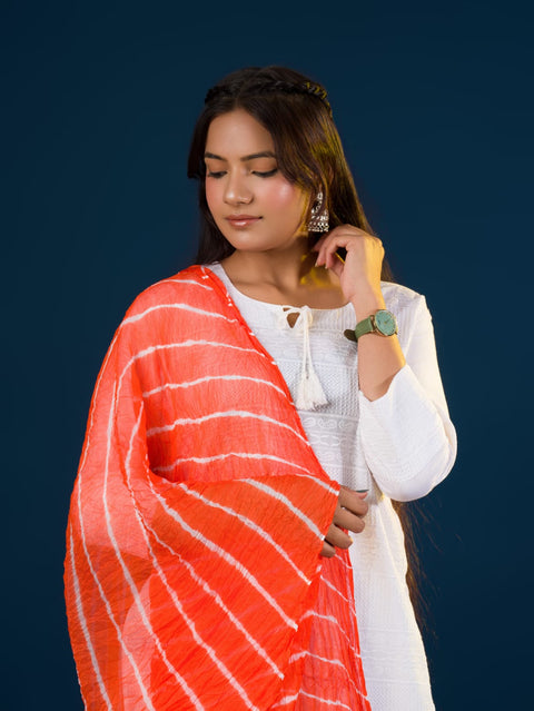KcPc Originals Handmade Chiffon Leheriya Dupattas Orange