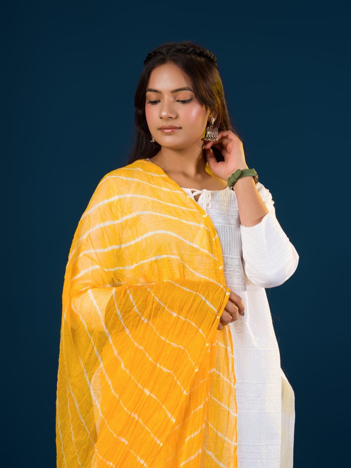 KcPc Originals Handmade Chiffon Leheriya DupattasYellow