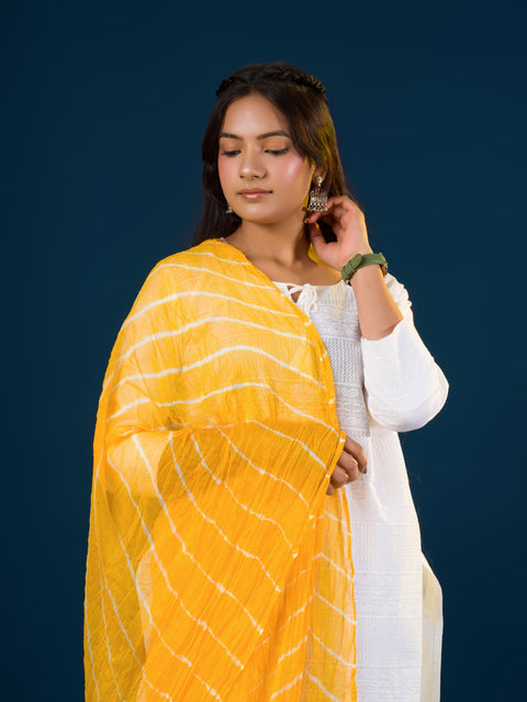KcPc Originals Handmade Chiffon Leheriya Dupattas  Yellow