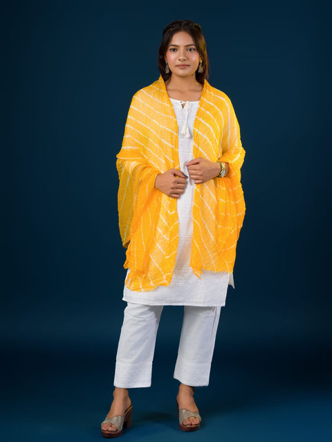 KcPc Originals Handmade Chiffon Leheriya Dupattas  Yellow
