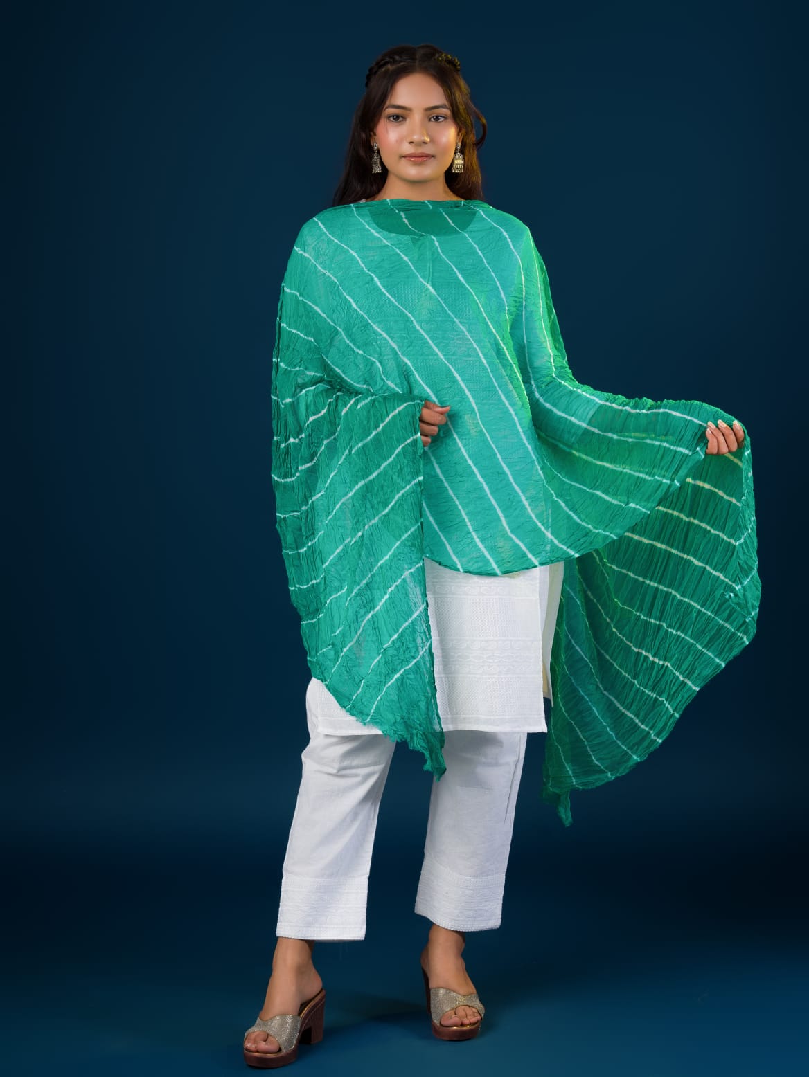 KcPc Originals Handmade Chiffon Leheriya DupattasFirozi