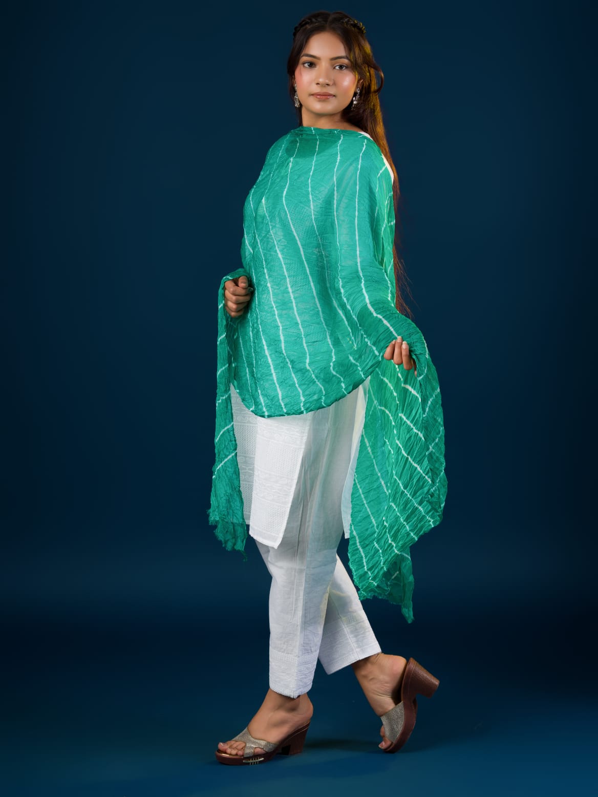 KcPc Originals Handmade Chiffon Leheriya DupattasFirozi