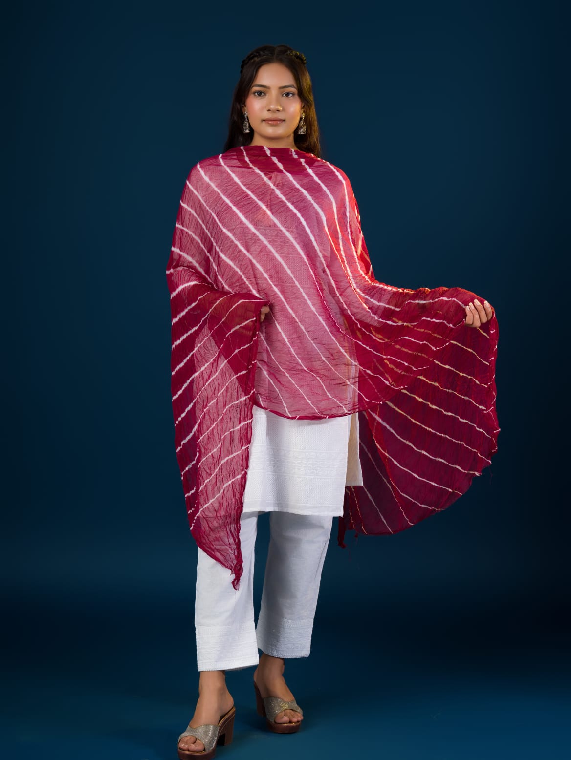KcPc Originals Handmade Chiffon Leheriya DupattasMehroon