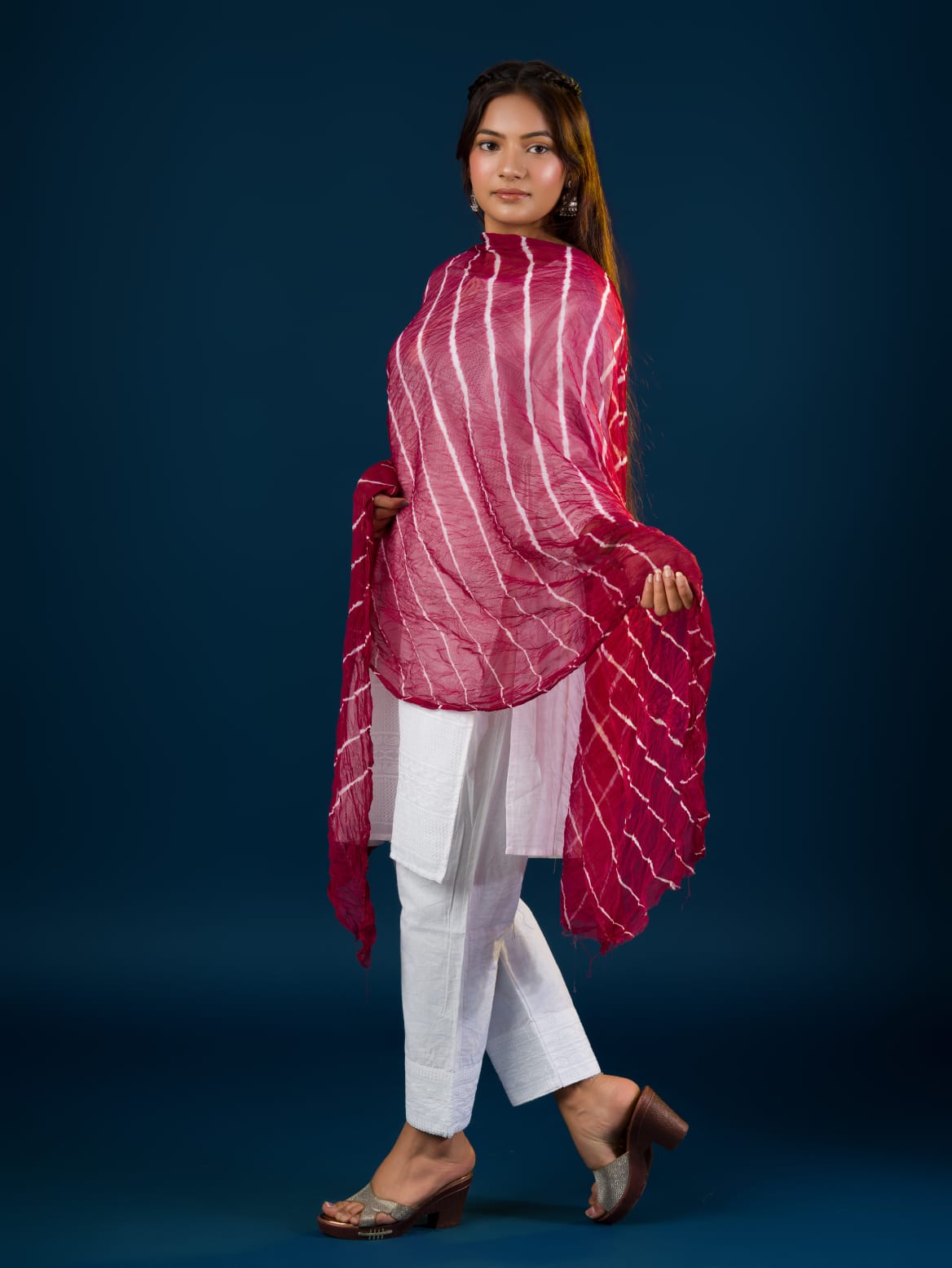 KcPc Originals Handmade Chiffon Leheriya DupattasMehroon