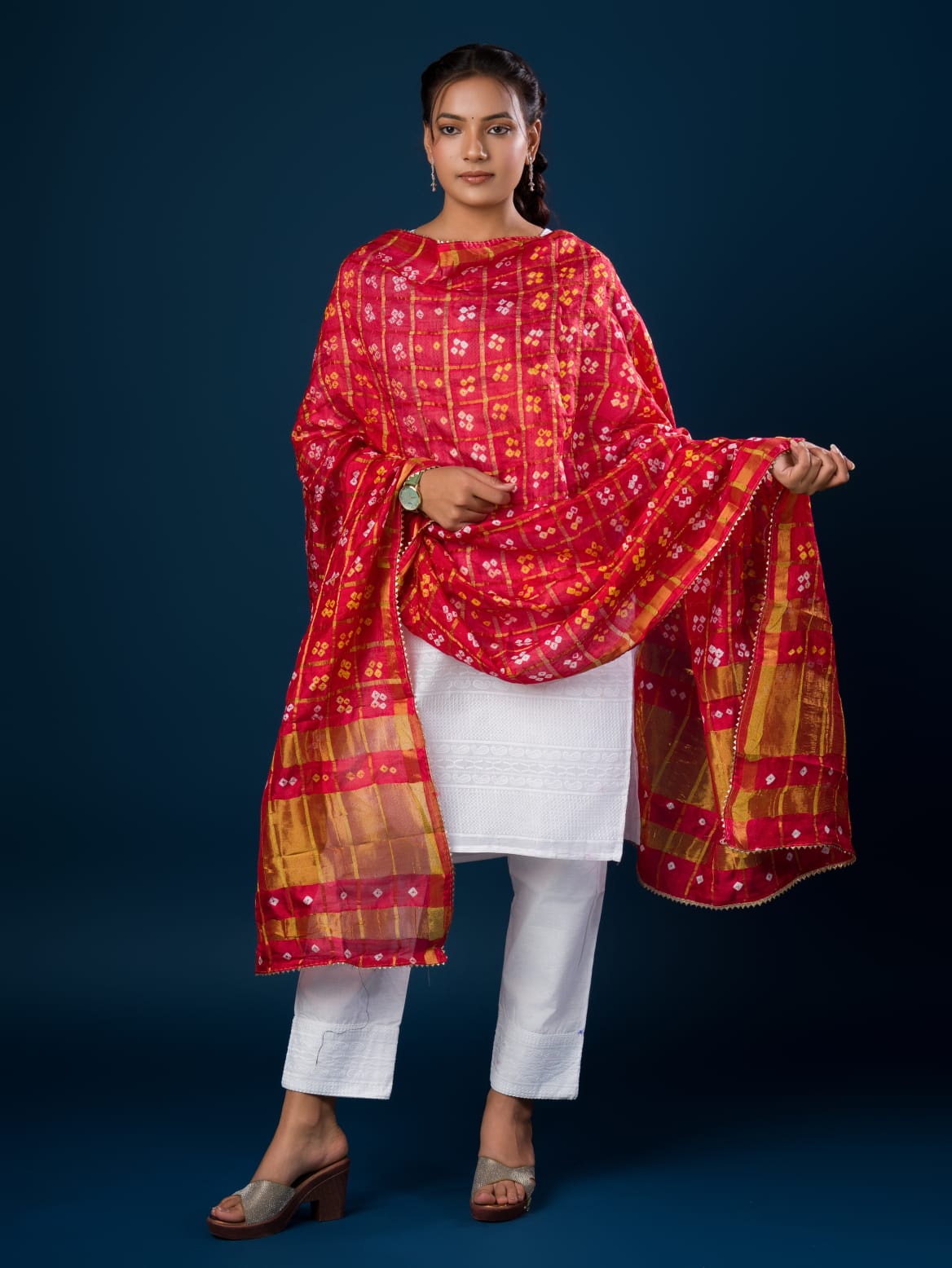 KcPc Latest Bandhani Mangal Path Ghatchola Dupatta Red