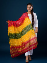 KcPc Ghatchola Bandhej silk DupattasYellow green
