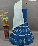 A Pure Upada Silk lehenga set with bandhani pattern and cutdana work
