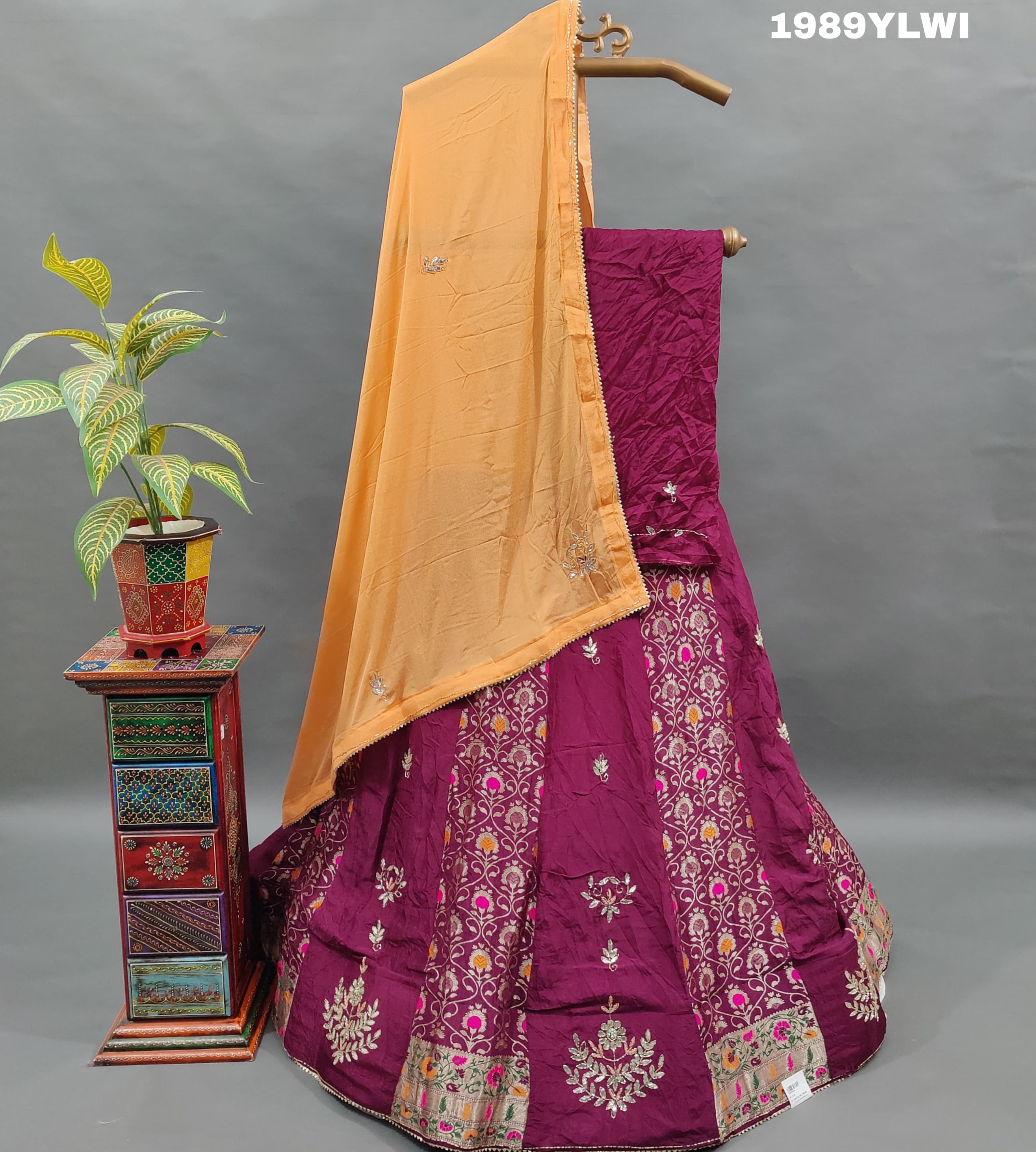 A wine-coloredUpada Silk Katdana Gotapatti Work Lehenga
