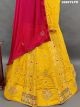 Upada Silk Katdana Gotapatti Work Lehenga in yelw colour