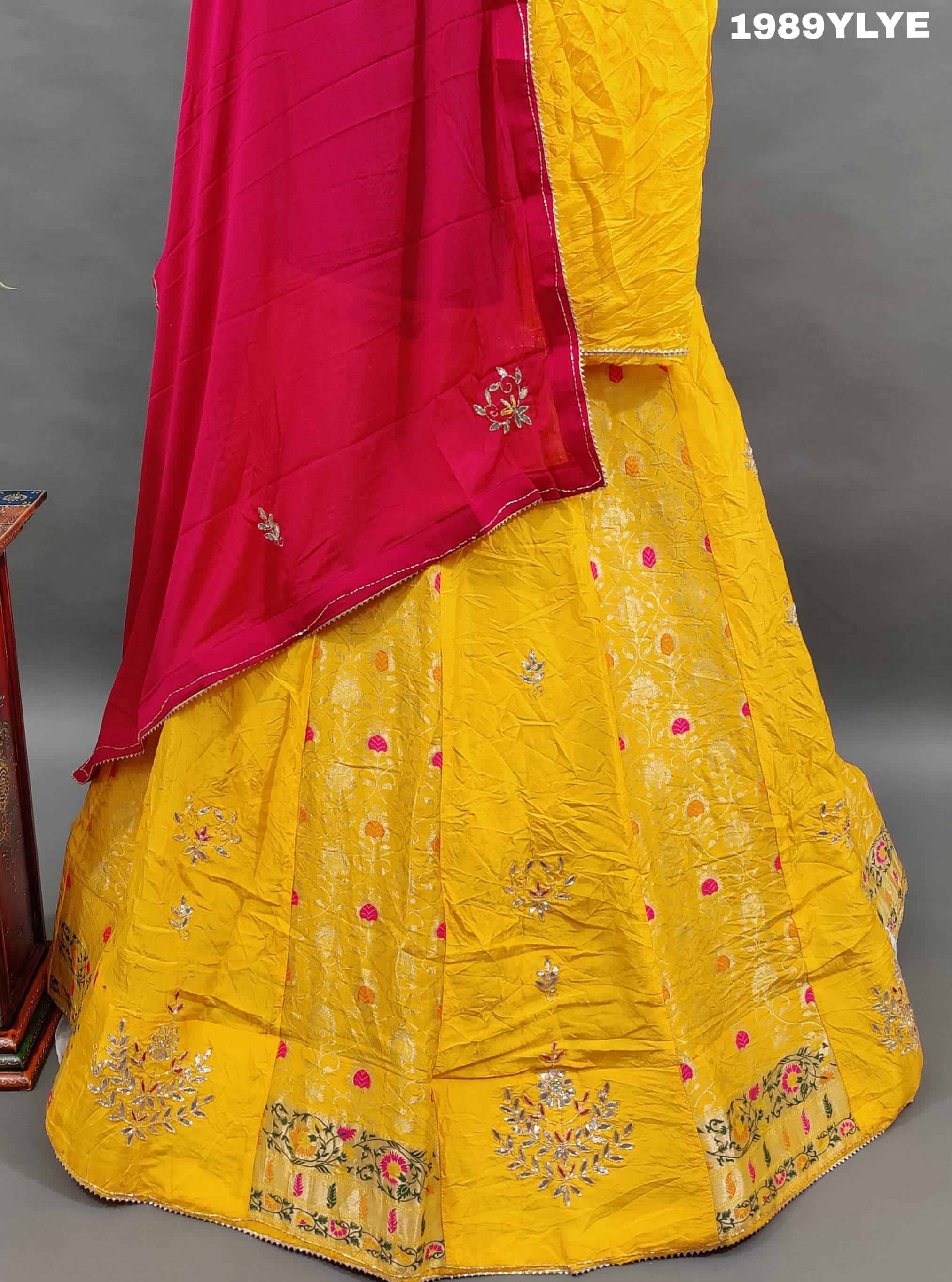 Upada Silk Katdana Gotapatti Work Lehenga in yelw colour