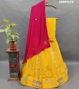 Upada Silk Katdana Gotapatti Work Lehenga in yelw colour