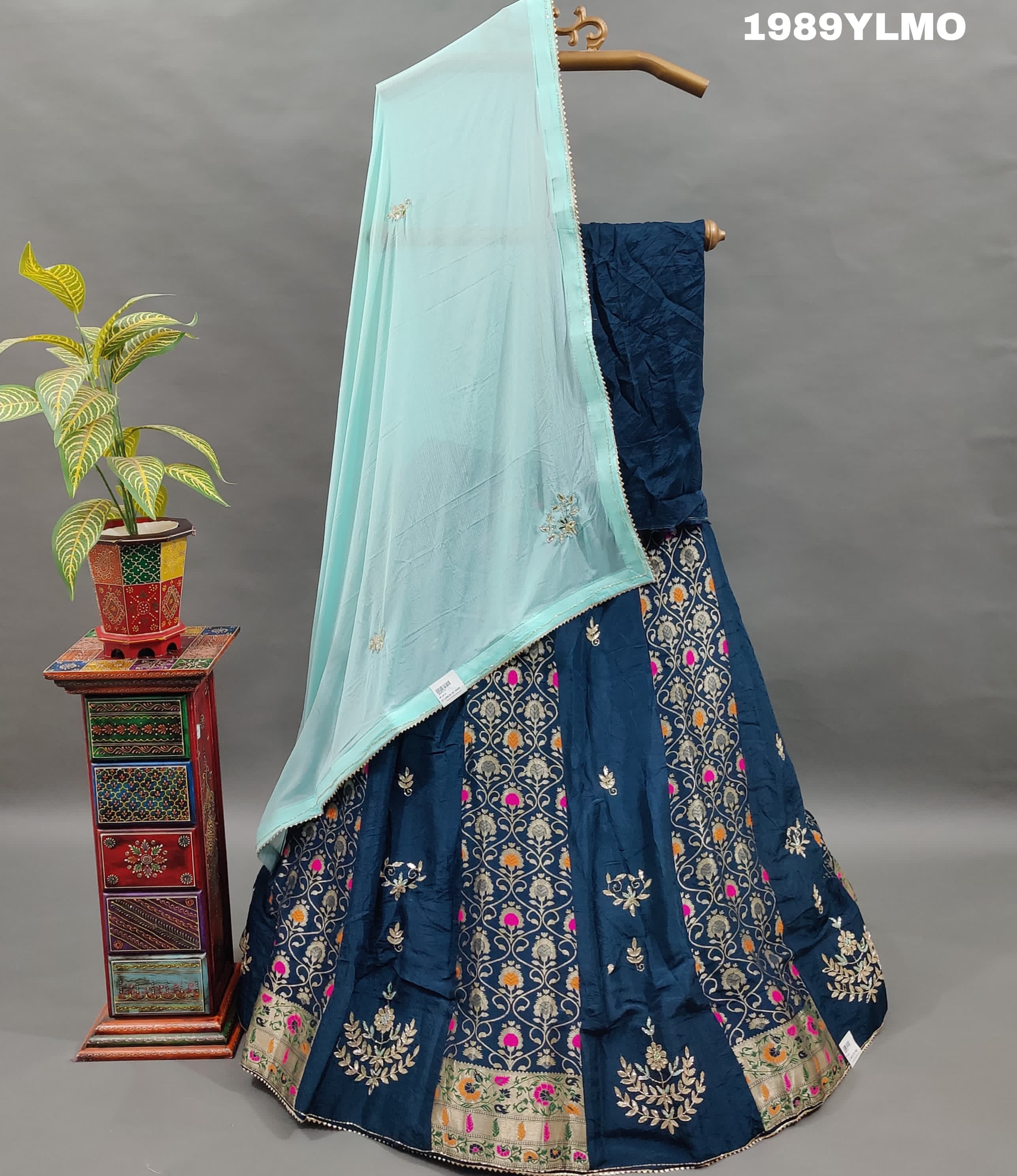 A navy blue traditional lehenga set 