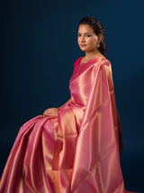 A pink and golden Banarasi silk saree with tissue pattern 