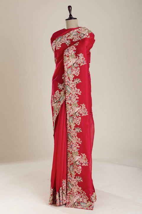 KcPc New Designer Pure Tissue Silk Kashida embroidery Saree HM