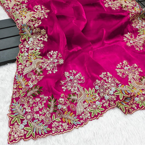 KcPc New Designer Pure Tissue Silk Kashida Embroidery Saree HM