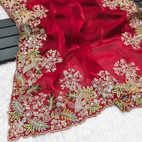 KcPc New Designer Pure Tissue Silk Kashida embroidery Saree HM