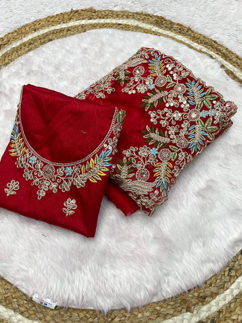 KcPc New Designer Pure Tissue Silk Kashida embroidery Saree HM