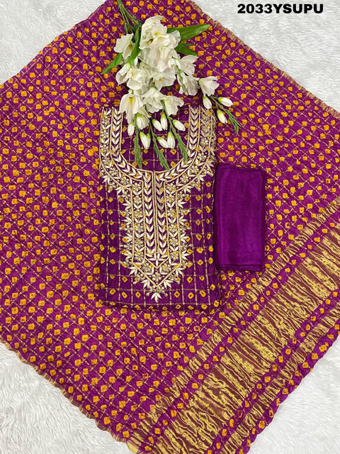 KcPc Latest Art Silk Bandhani Gharchola With Gota patti Stone Work Suit KML