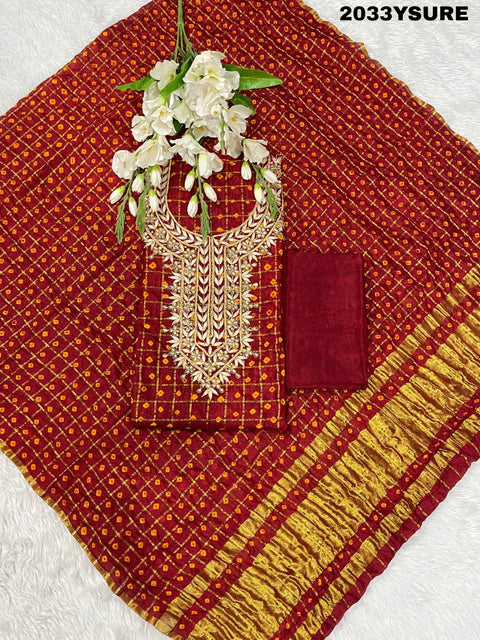 KcPc New Art Silk Bandhani Gharchola With Gota patti Stone Work Suit KML