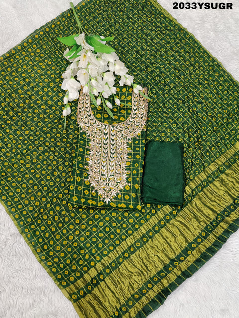 KcPc New Special Art Silk Bandhani Gharchola With Gota patti Stone Work Suit KML