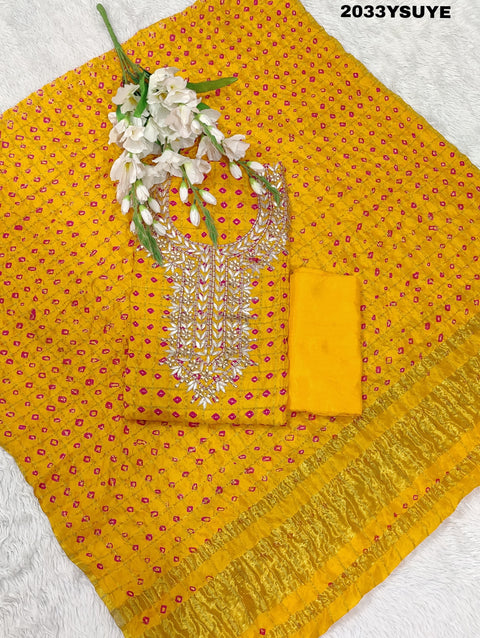 KcPc New Beautiful Art Silk Bandhani Gharchola With Gota patti Stone Work Suit KML