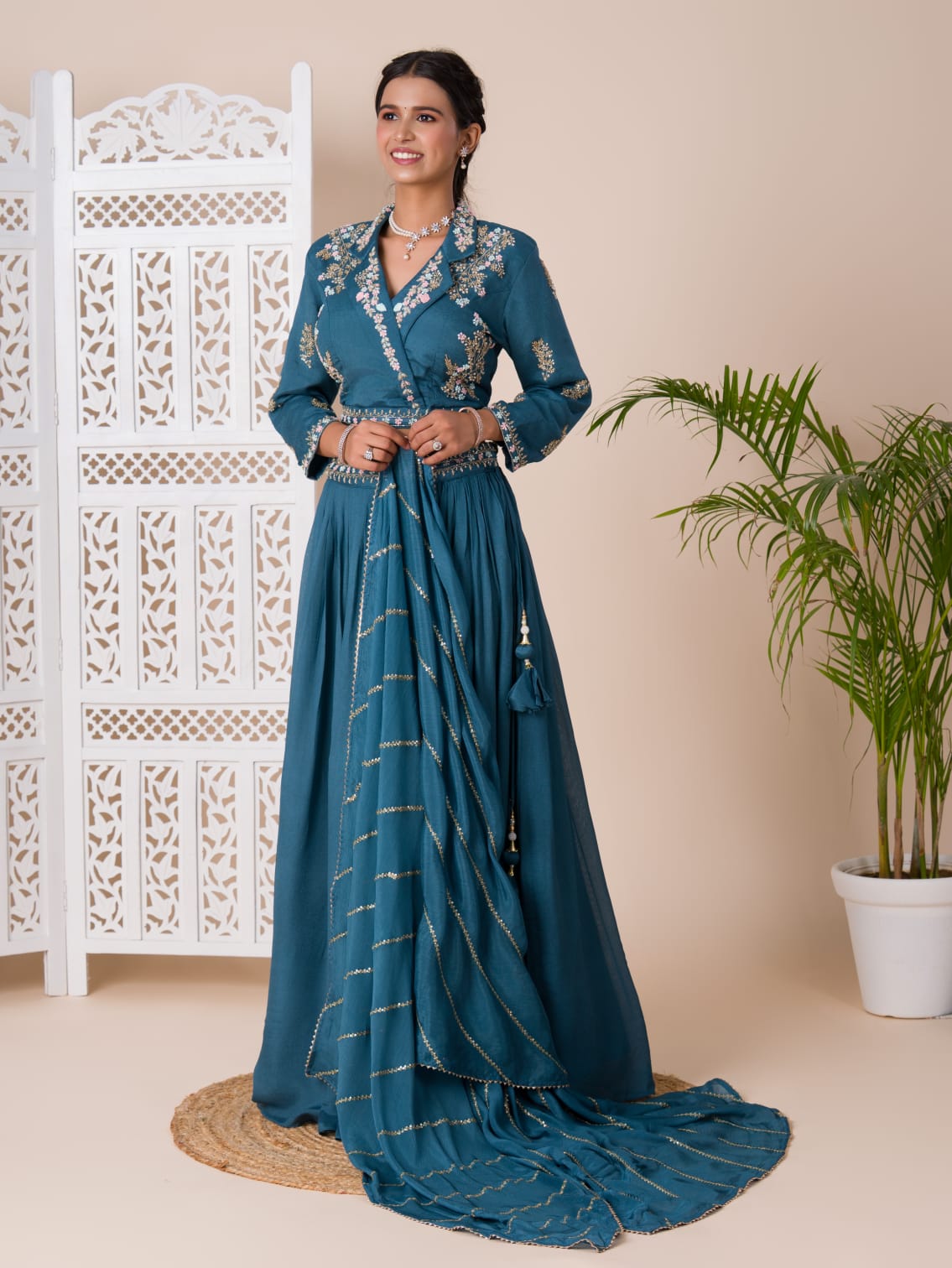 KcPc New H O silk Crop Top Style With Kashida Cutdana Work indo western Dress MUL