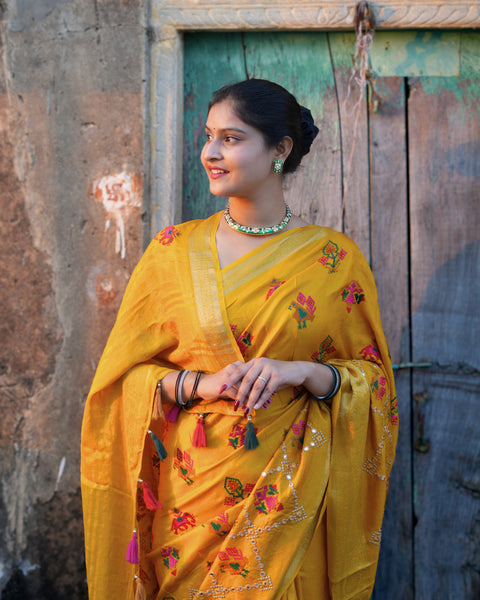 KcPc New Dola Silk Patola embroidery Style With Mirror Work Saree ant