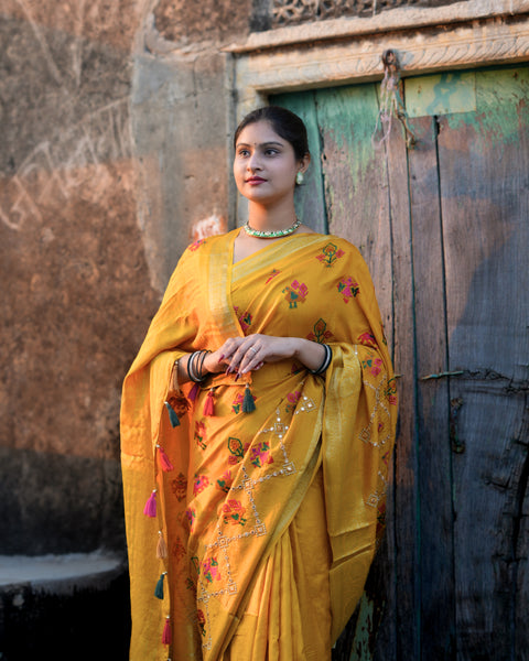 KcPc New Dola Silk Patola embroidery Style With Mirror Work Saree ant