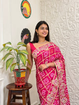 Buy New Latest Pure Gaji Silk Bandhani Ghatchola Gotapatti Saree