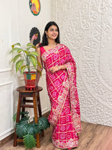 Buy New Latest Pure Gaji Silk Bandhani Ghatchola Gotapatti Saree