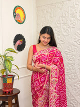 Buy New Latest Pure Gaji Silk Bandhani Ghatchola Gotapatti Saree