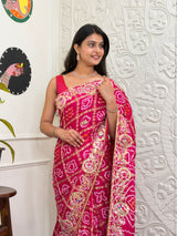 Buy New Latest Pure Gaji Silk Bandhani Ghatchola Gotapatti Saree