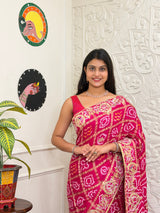Buy New Latest Pure Gaji Silk Bandhani Ghatchola Gotapatti Saree