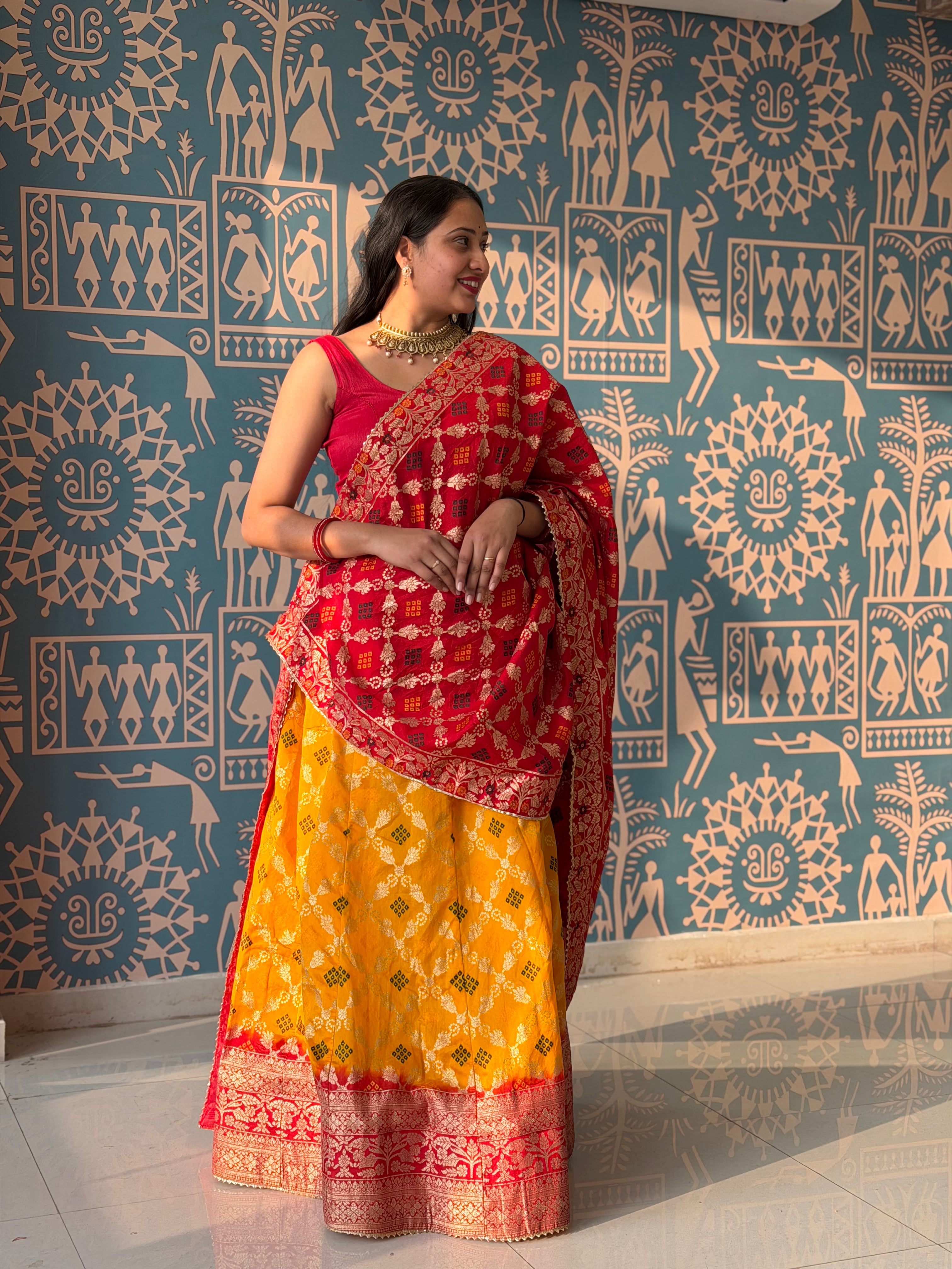Buy Dola Silk Banarasi Meenakari Lehenga chunni Set Kcpc