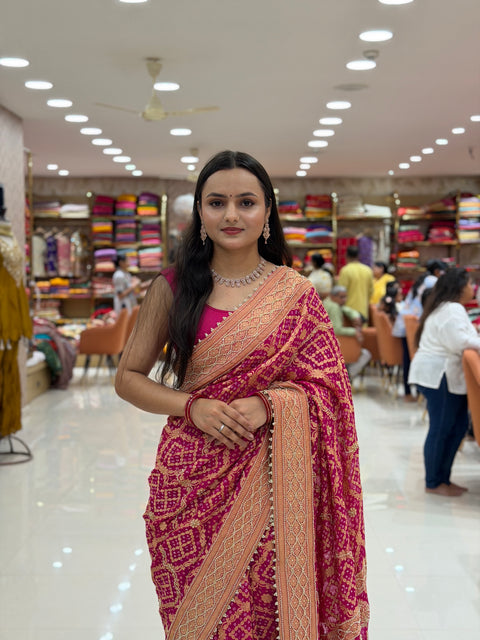 Kcpc New Premium Bandhani Style Khaddi Georgette Saree for Traditional Wear  RGC