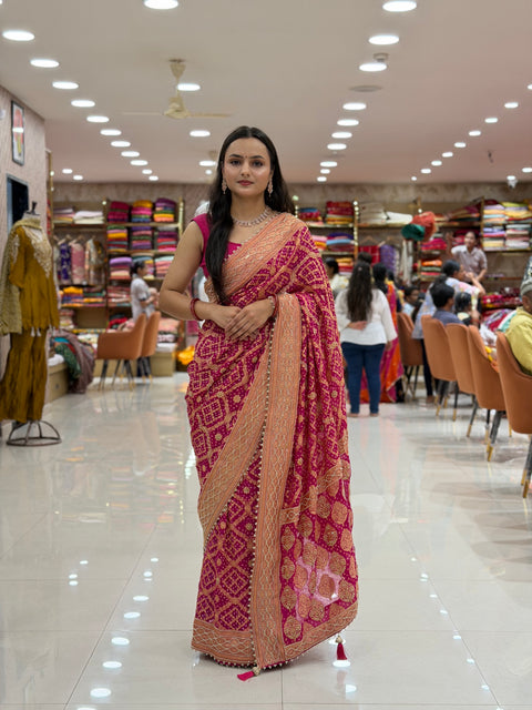 Kcpc New Premium Bandhani Style Khaddi Georgette Saree for Traditional Wear  RGC