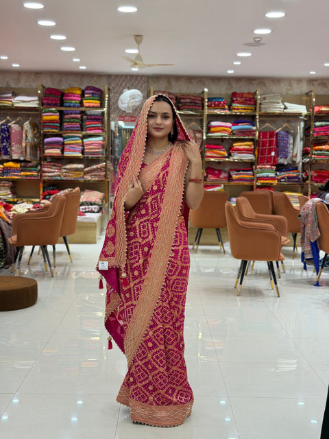 Kcpc New Premium Bandhani Style Khaddi Georgette Saree for Traditional Wear  RGC