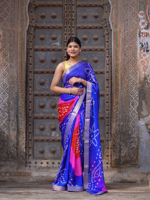 KcPc New Classic Bandhani Style Moss Chiffon Georgette Saree with Rich Zari Border KDN