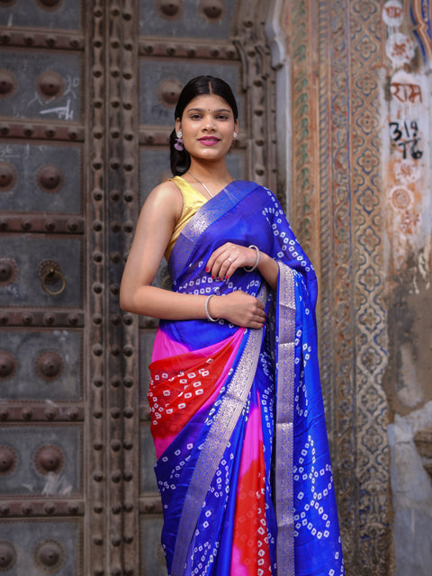 KcPc New Classic Bandhani Style Moss Chiffon Georgette Saree with Rich Zari Border KDN